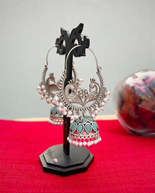 Vrinda Blue Chandbali Jhumka