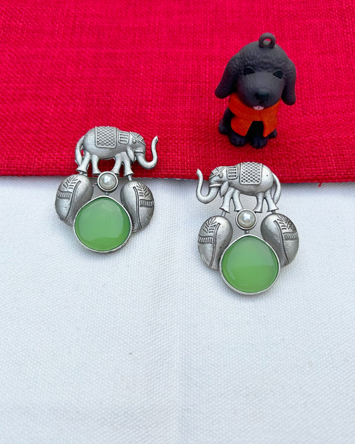 Olive Green Elephant Studs Earring