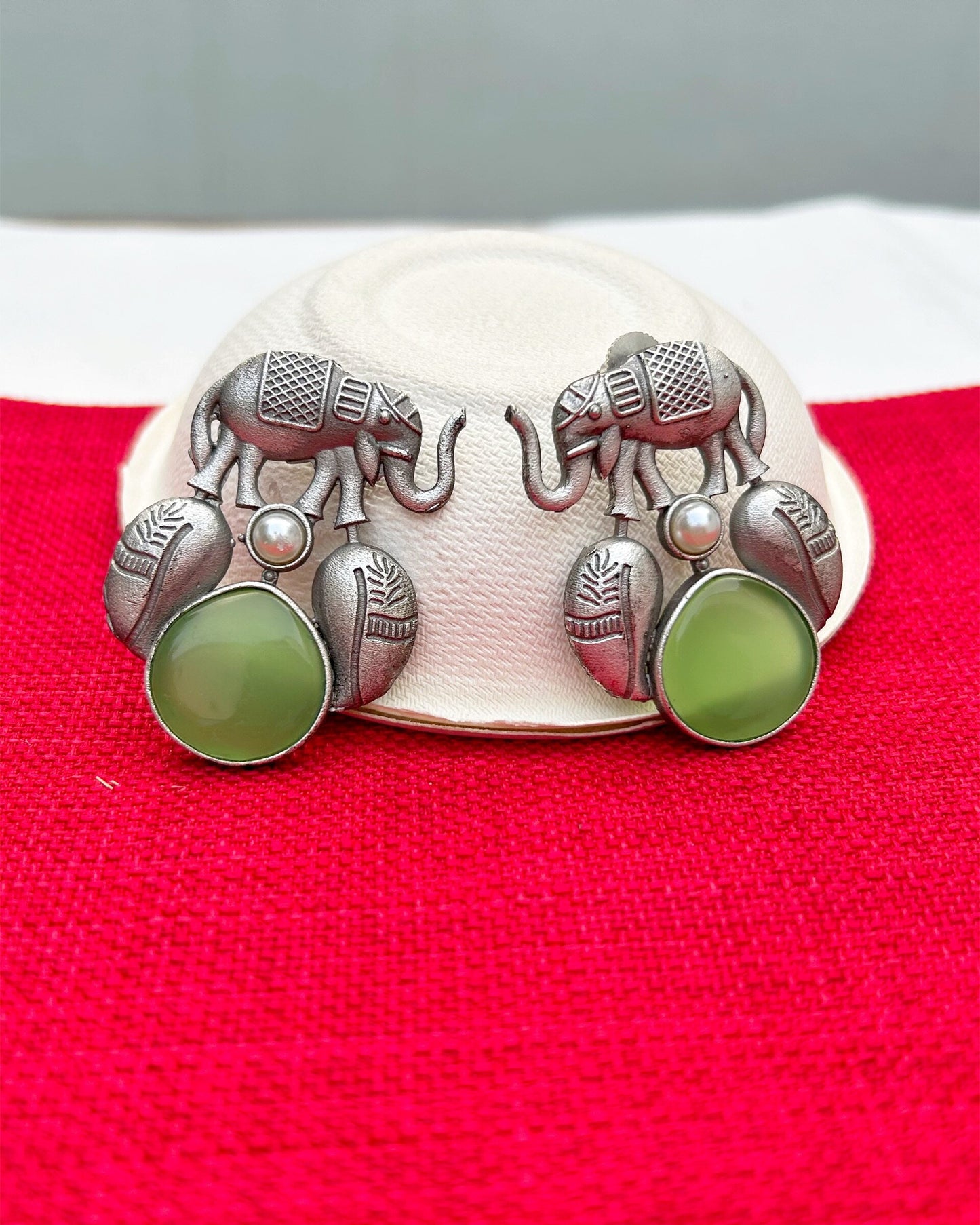 Olive Green Elephant Studs Earring