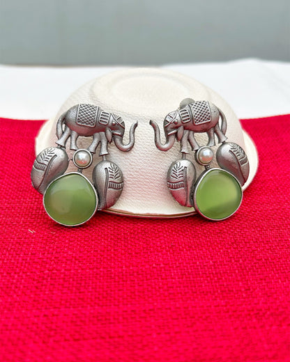 Olive Green Elephant Studs Earring