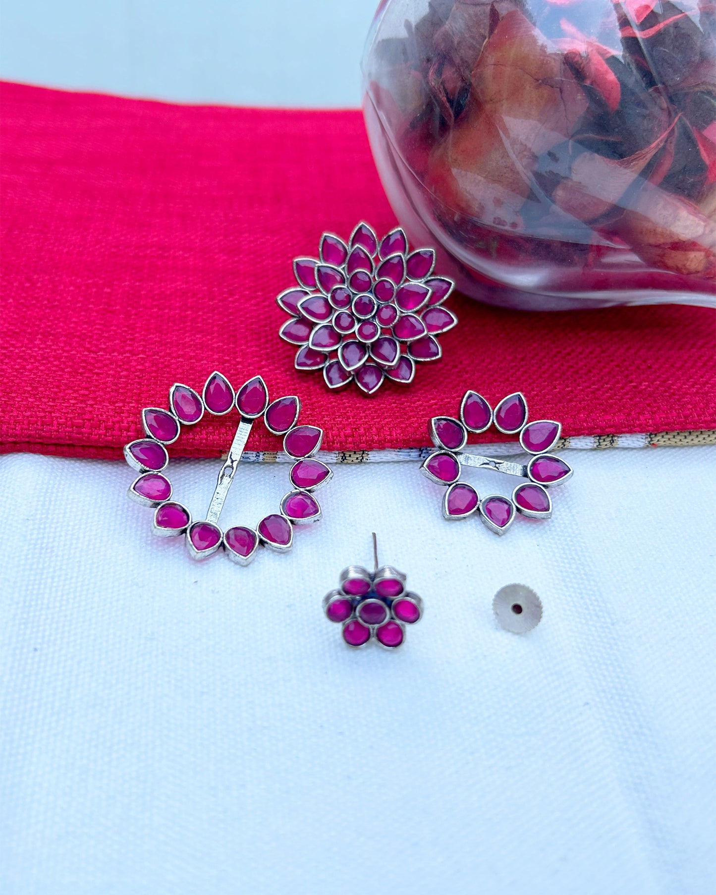 Floral 3 In 1 Pink Studs