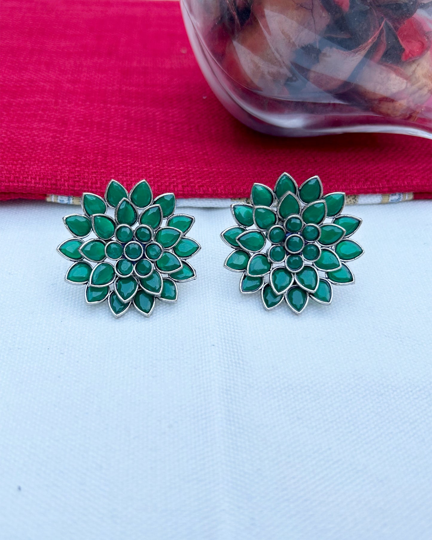 Floral 3 In 1 Green Studs