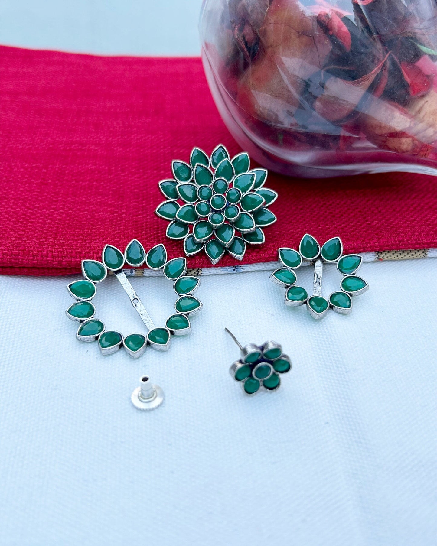 Floral 3 In 1 Green Studs