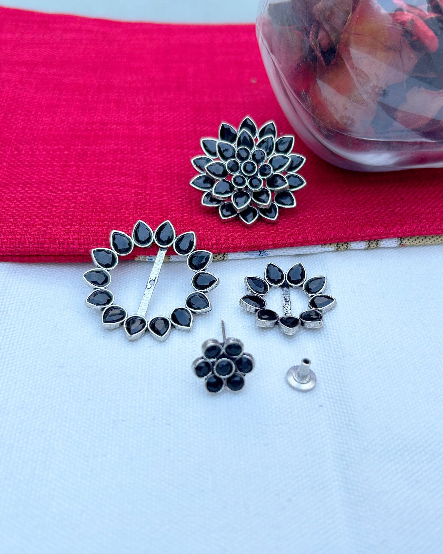 Floral 3 In 1 Black Studs