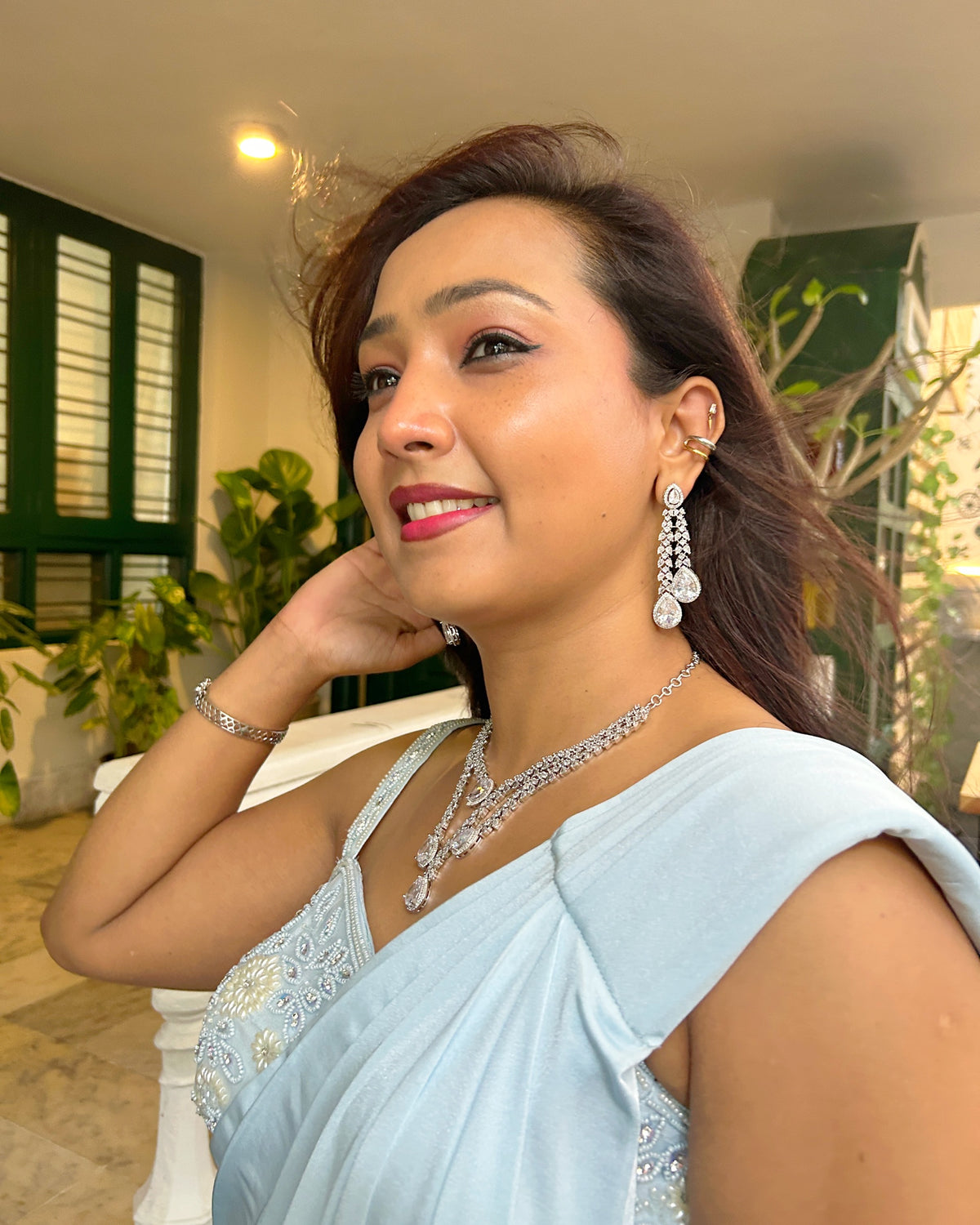 Silver Alina AD Necklace Set
