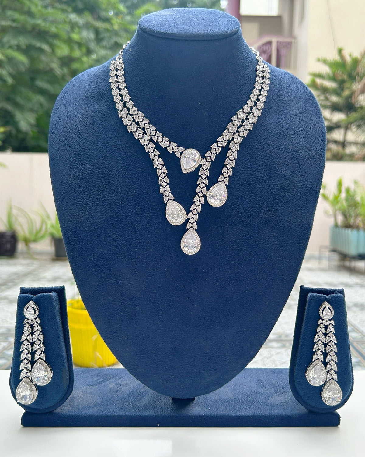 Silver Alina AD Necklace Set
