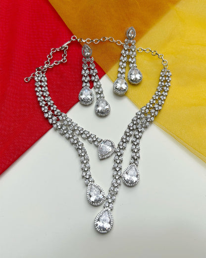 Silver Alina AD Necklace Set