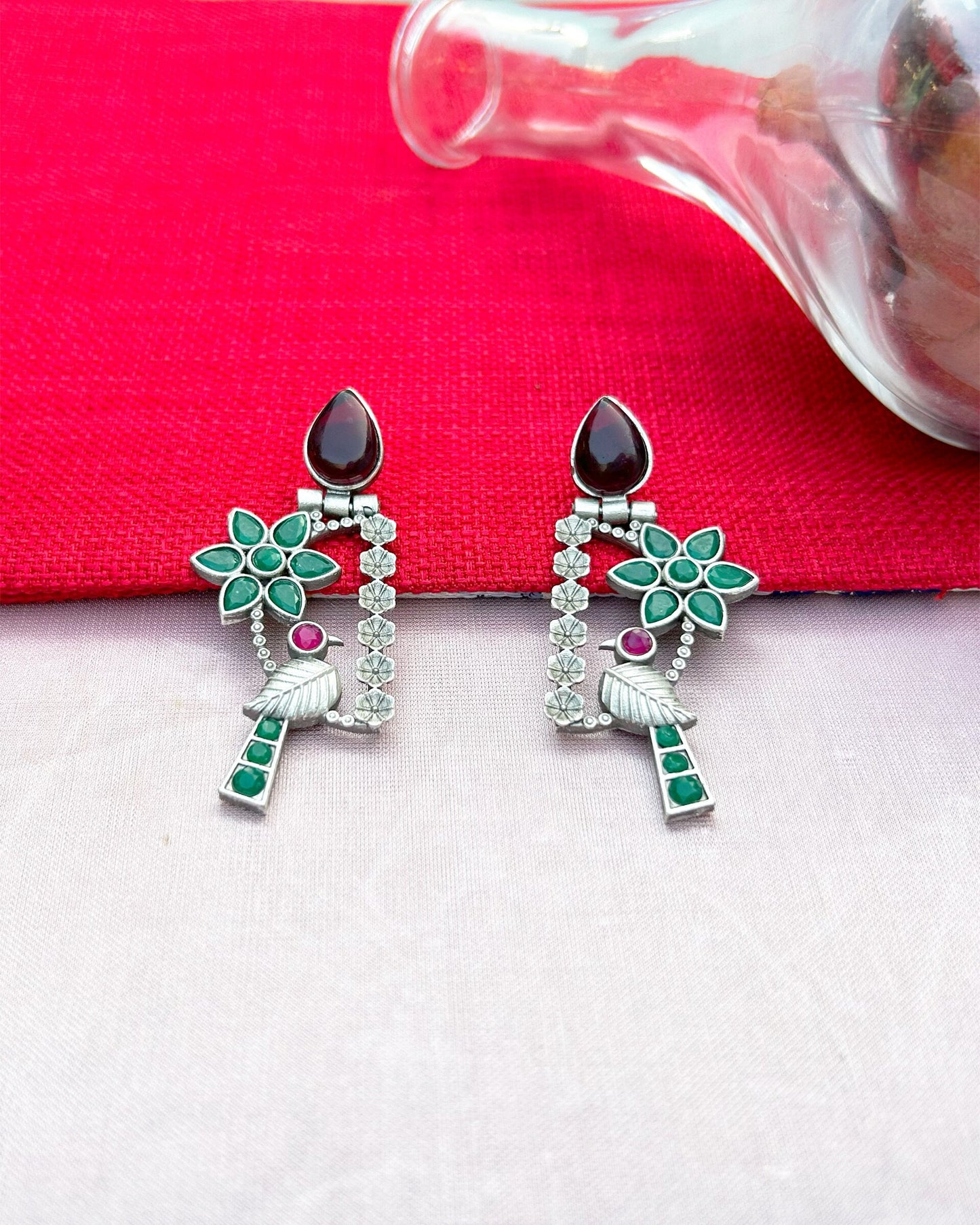 Dimitri Green & Red Parrot Earring