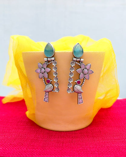 Dimitri Pink & Blue Parrot Earring