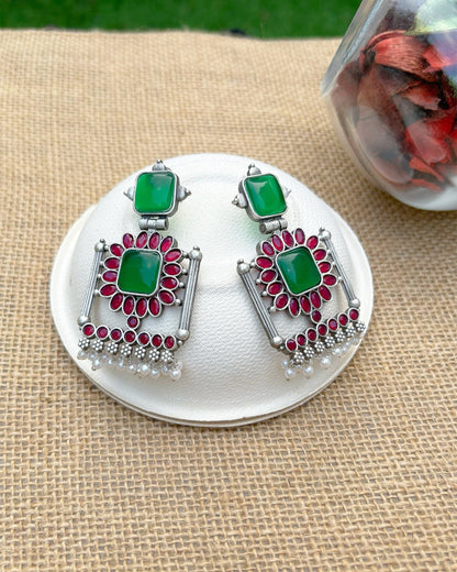 Bani Pink & Green Frame Earring