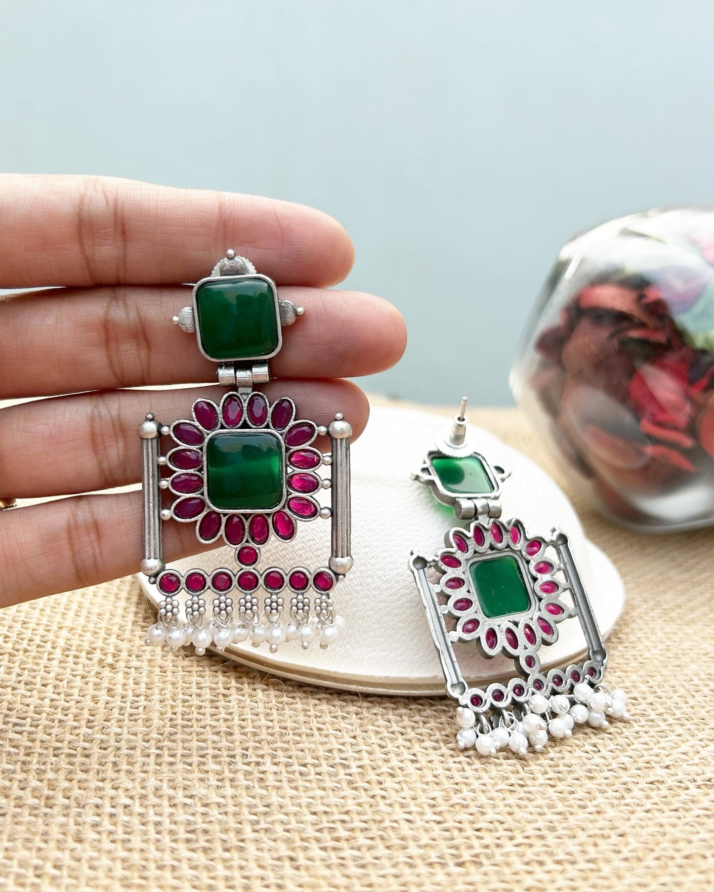 Bani Pink & Green Frame Earring