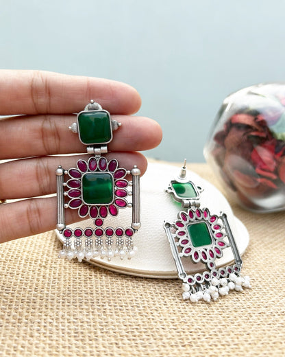 Bani Pink & Green Frame Earring