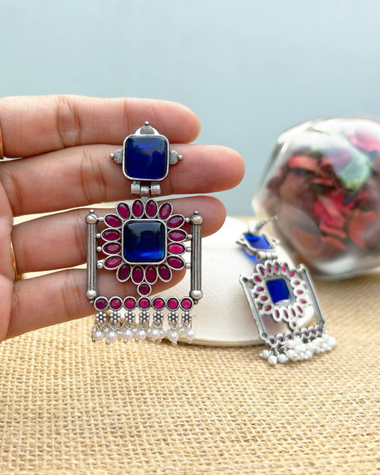 Bani Pink & Blue Frame Earring