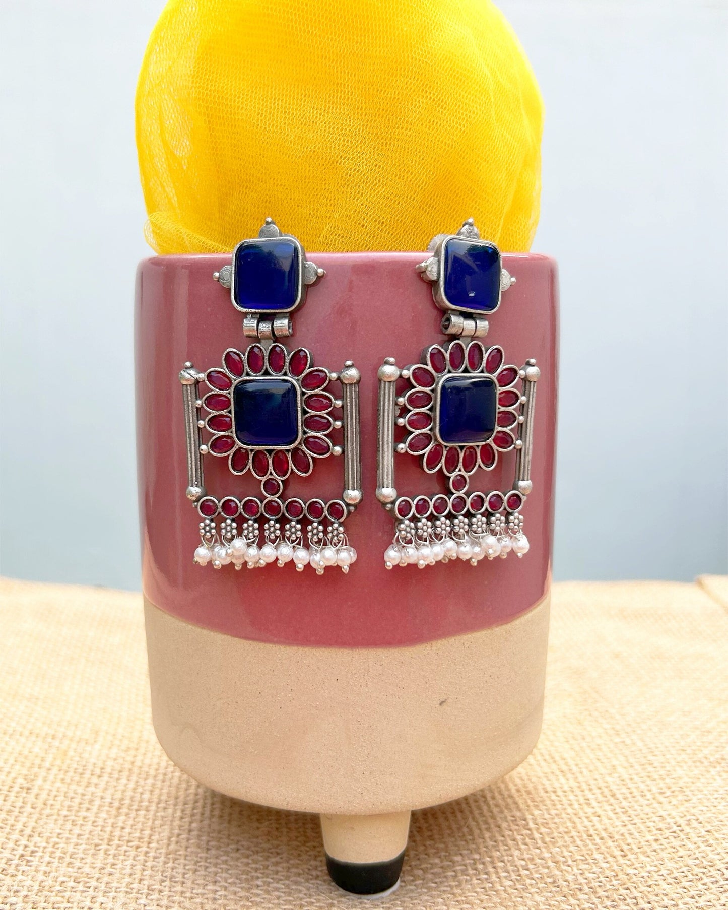 Bani Pink & Blue Frame Earring