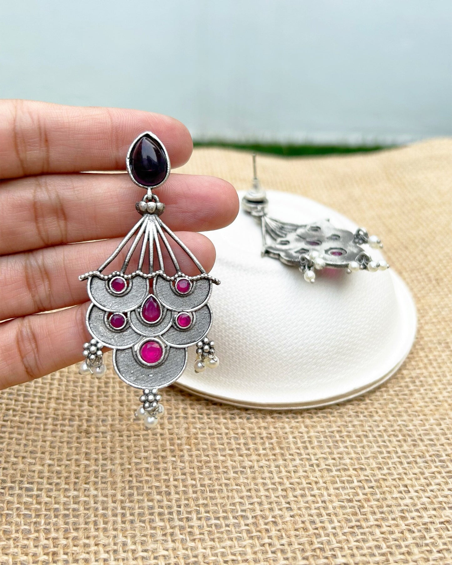 Dark Pink Aether Silver Lookalike Earring