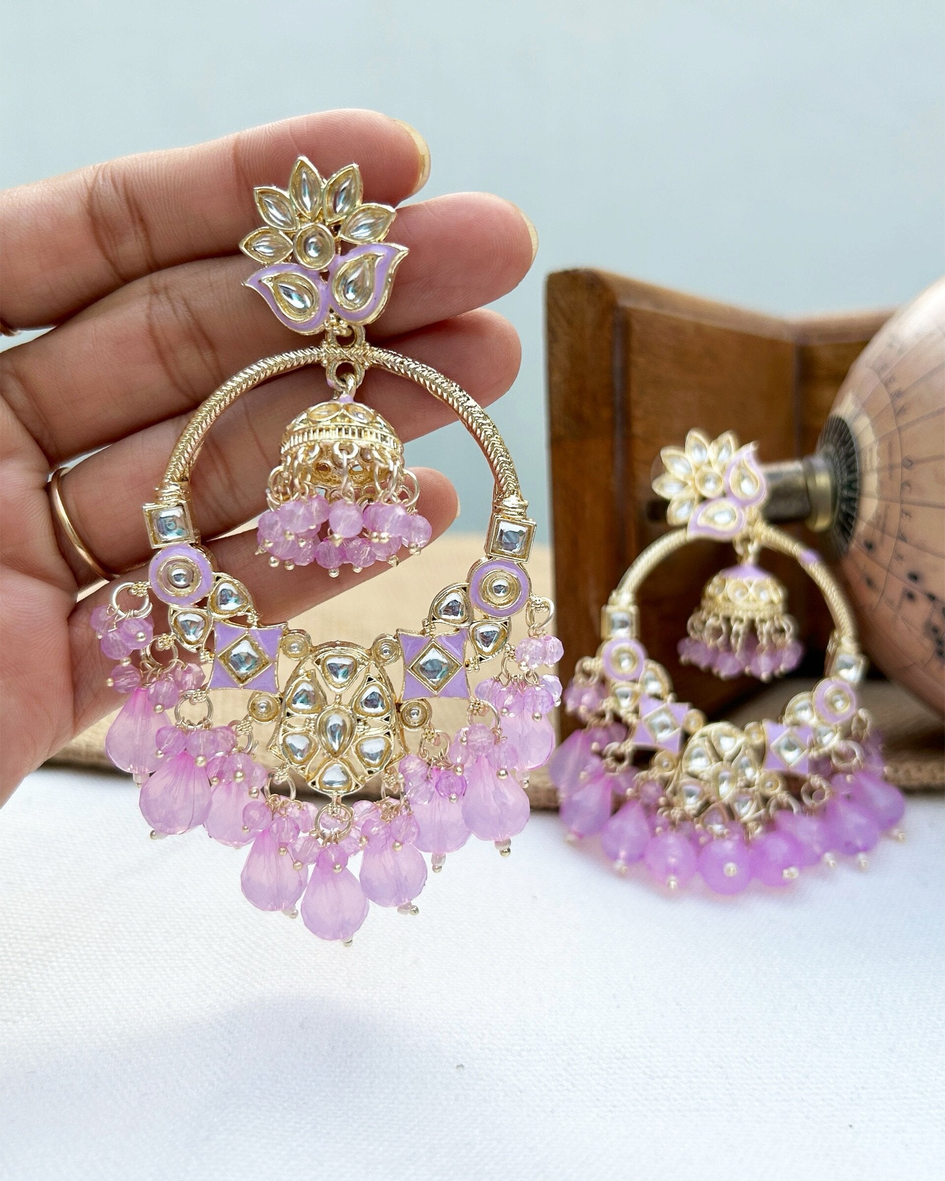 Lilac Chandbali Jhumka I Velvet Box