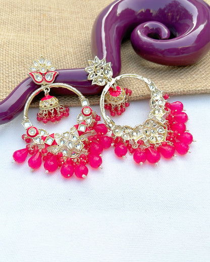 Pink Chandbali Jhumka I Velvet Box