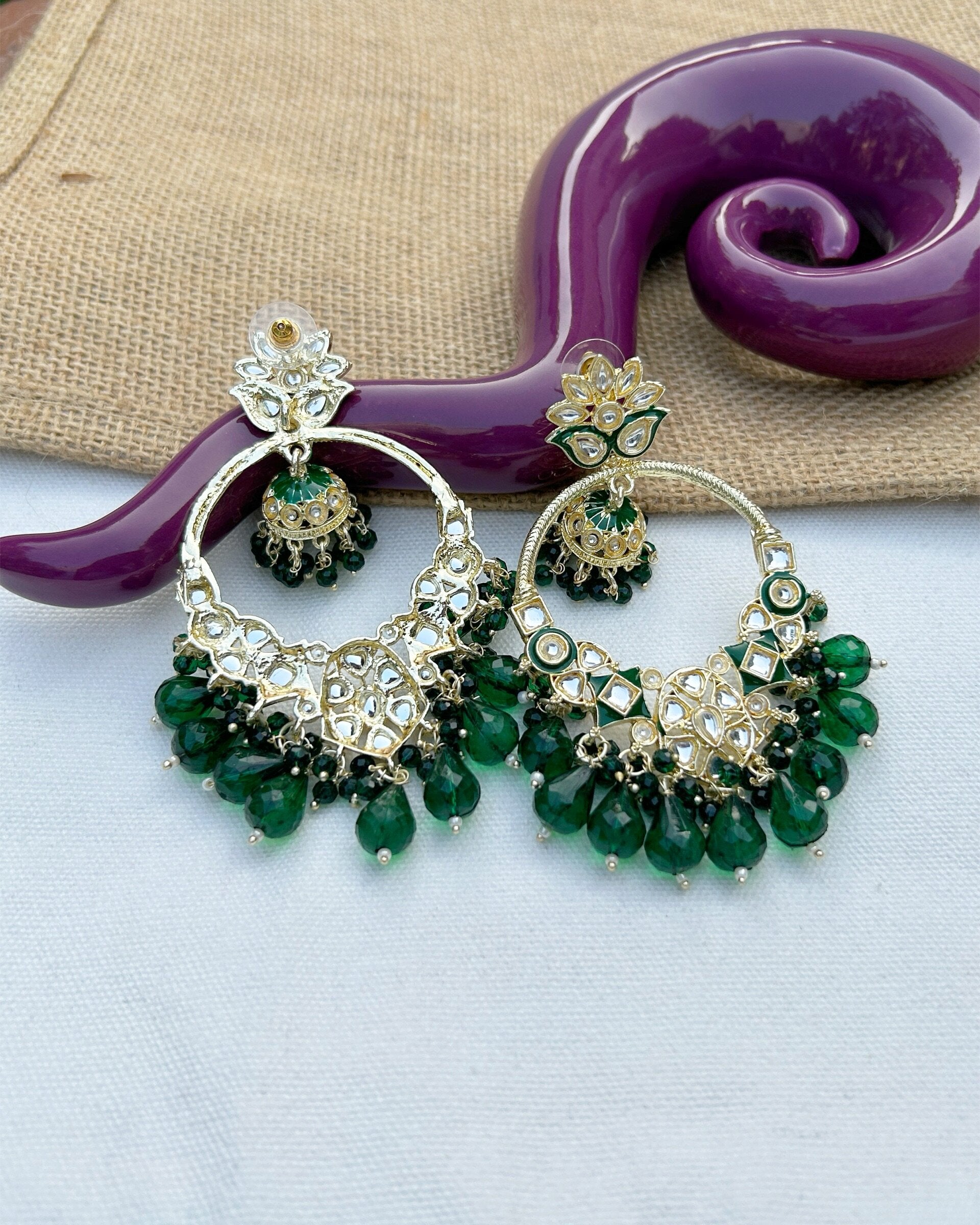 Green Chandbali Jhumka I Velvet Box