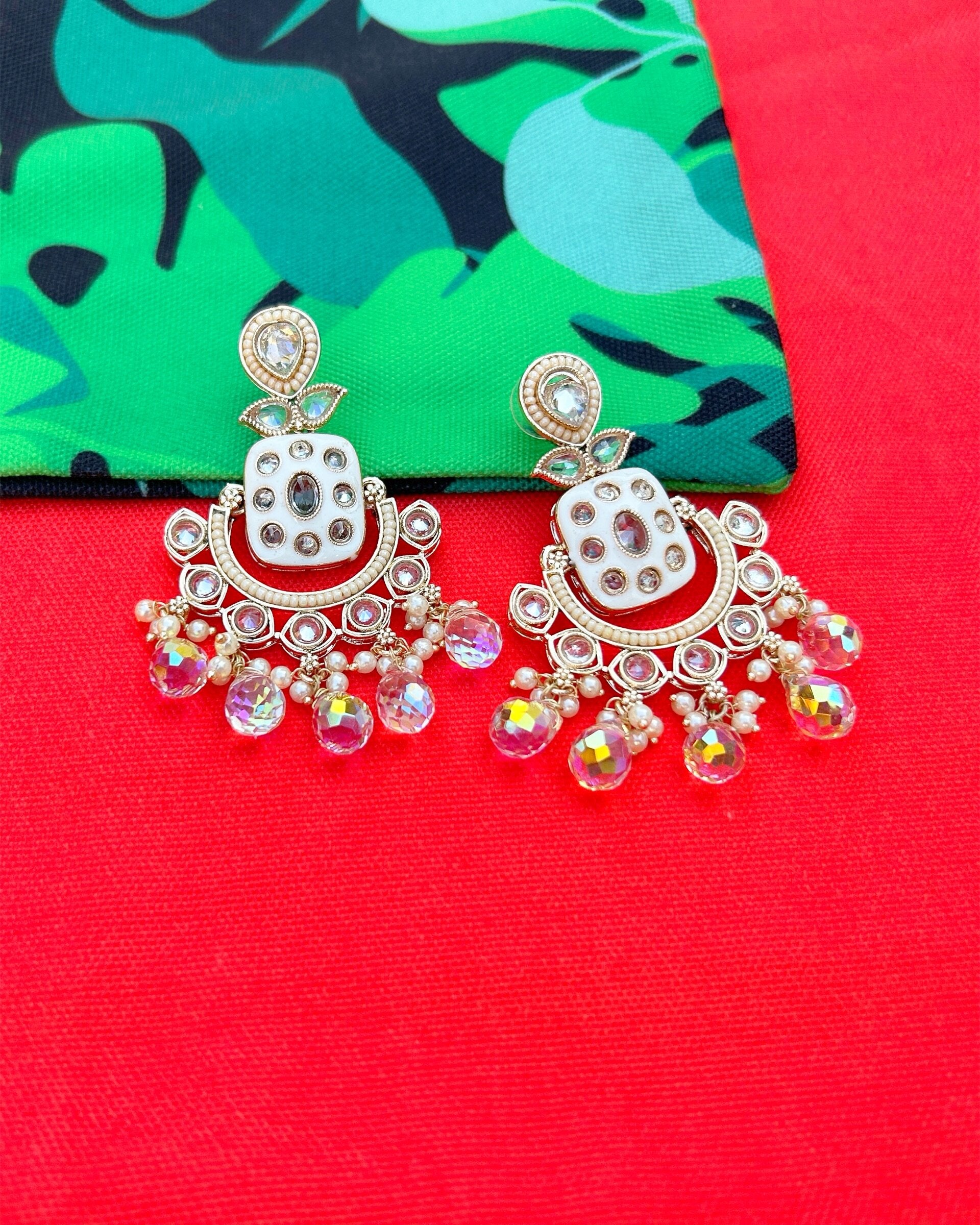 Stone Chandbali Earrings I Velvet Box