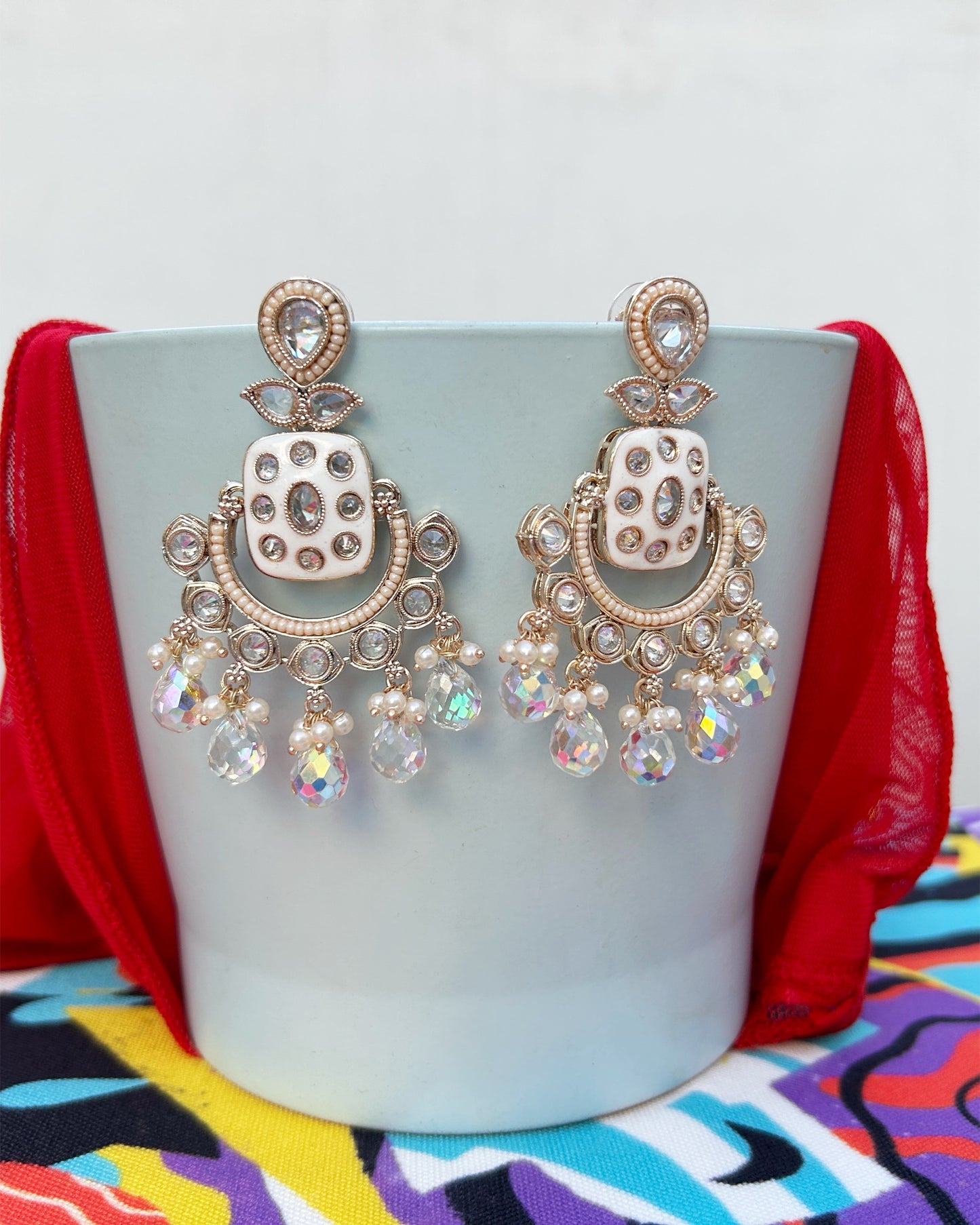 Stone Chandbali Earrings I Velvet Box