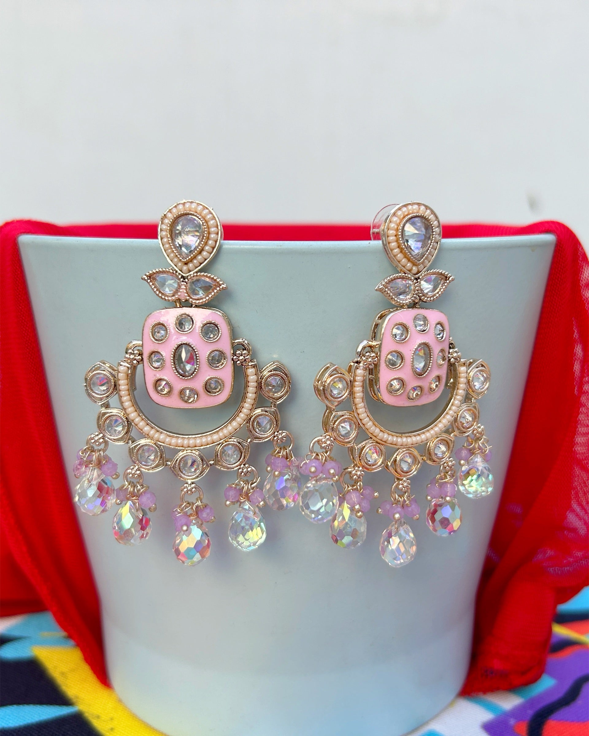 Pink Chandbali Earrings