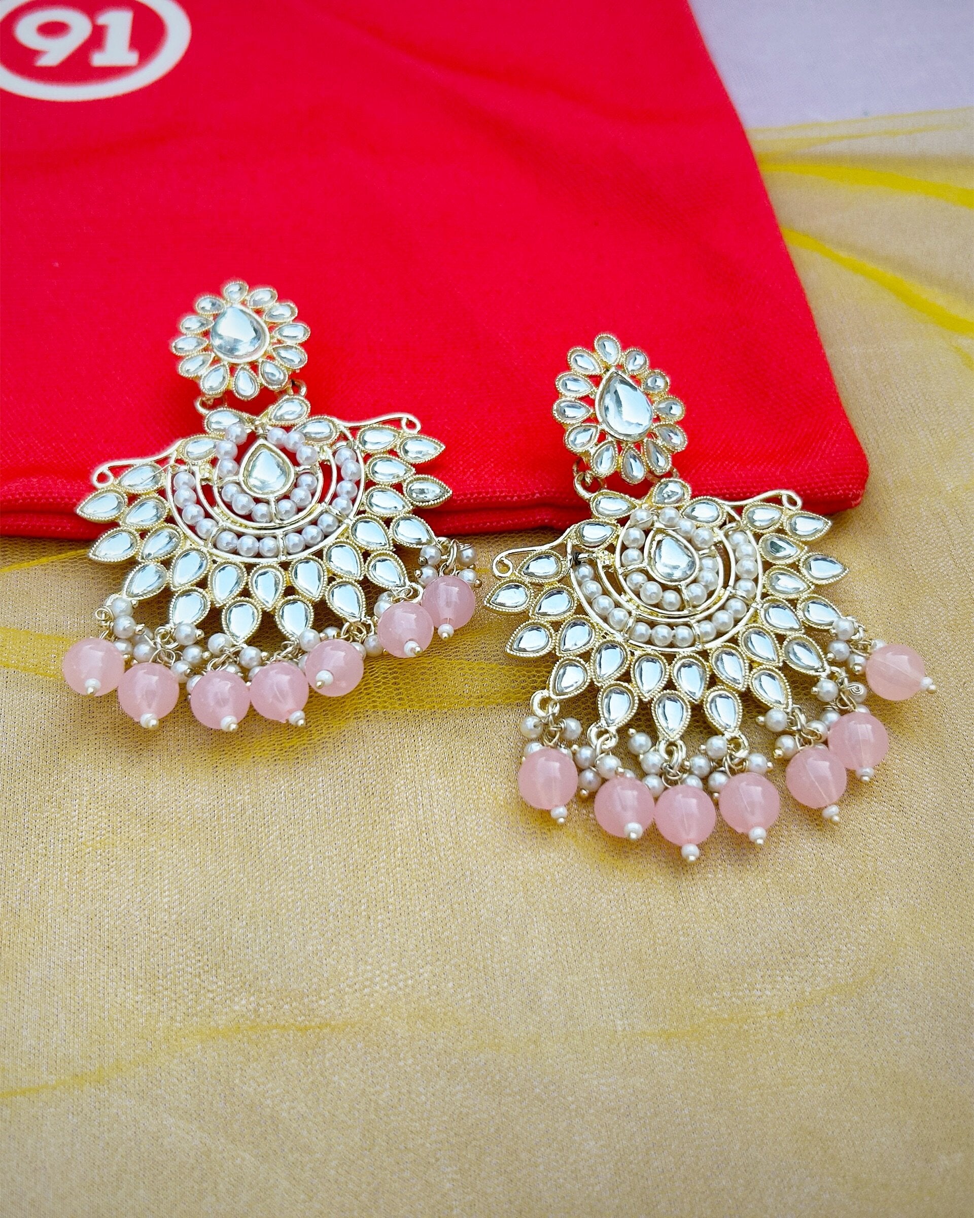 pink kundan earrings
