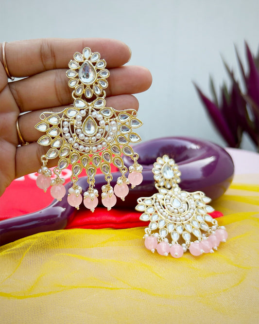 pink kundan earrings