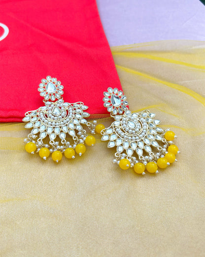 Yellow Kundan Earrings