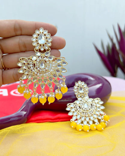 Yellow Kundan Earrings