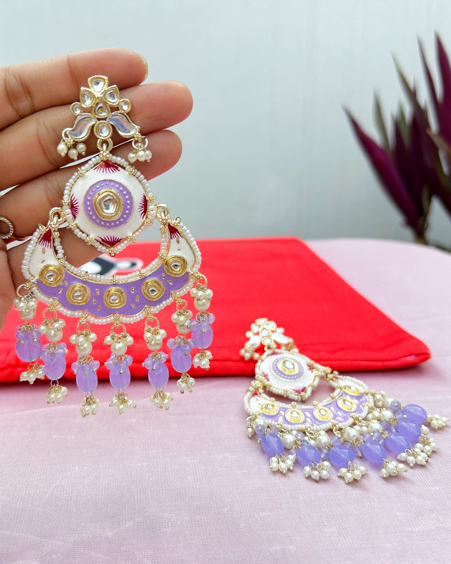 kundan meenakari earrings