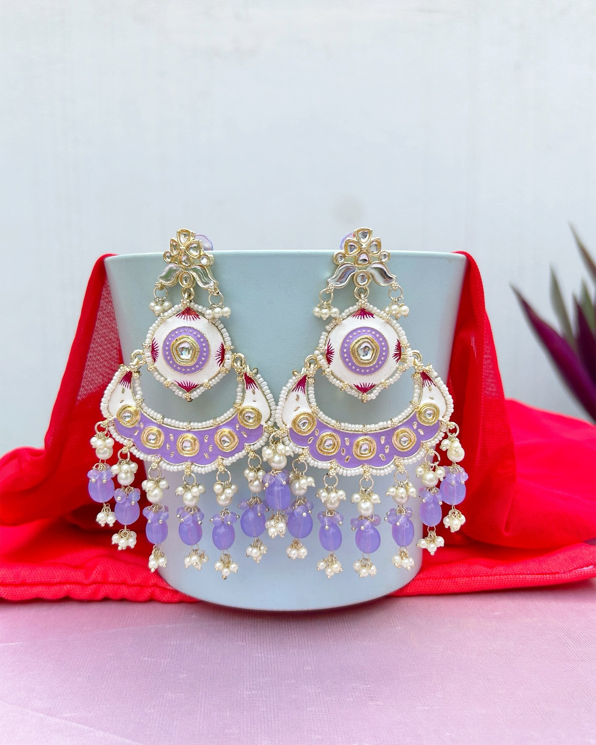 kundan meenakari earrings