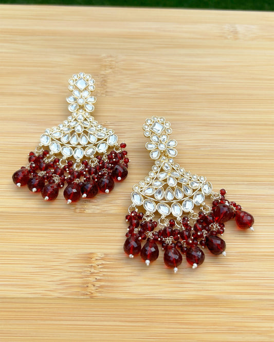 maroon kundan earrings