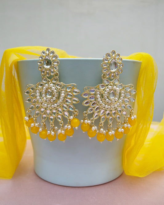 Yellow Kundan Earrings