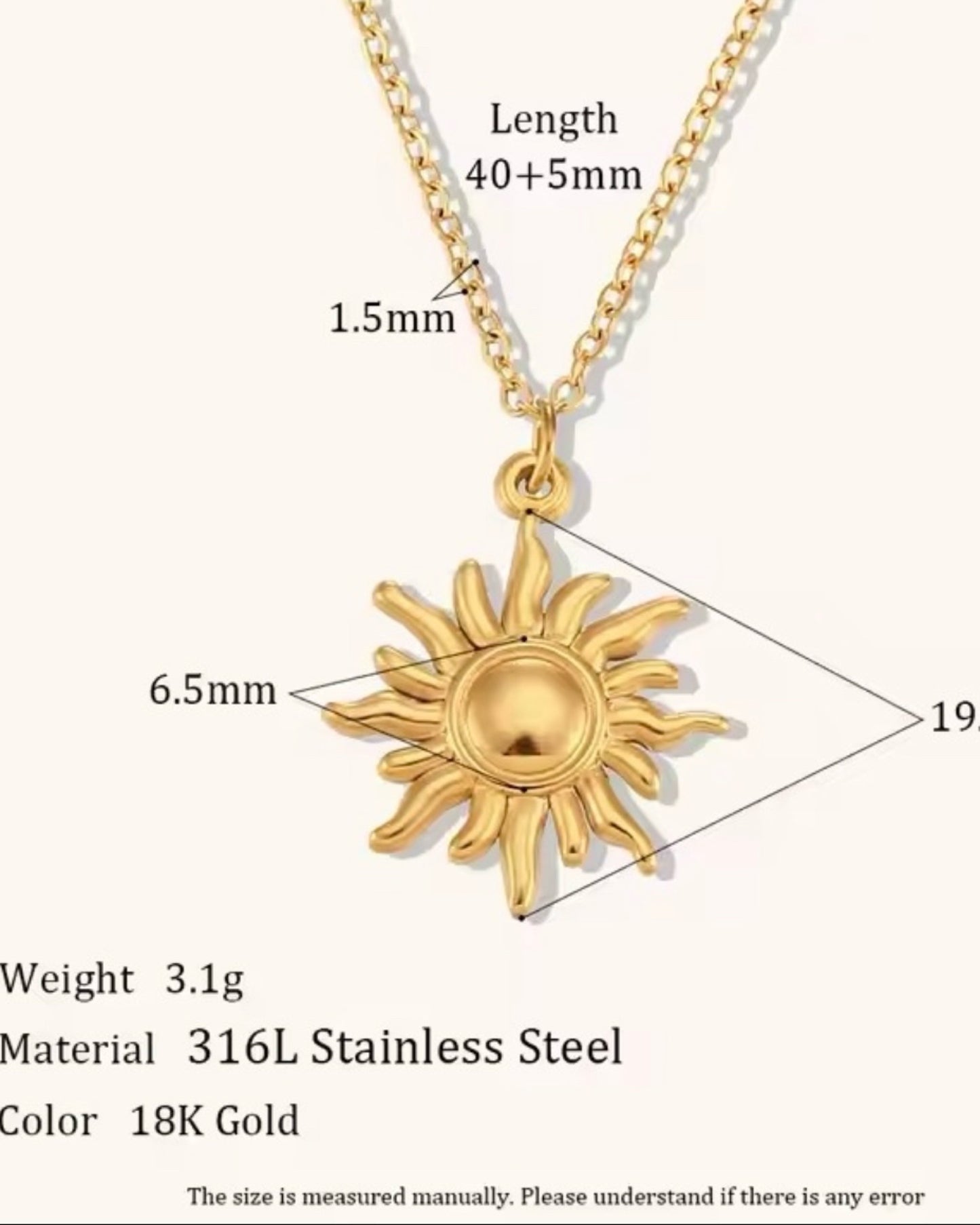 Sun Pendant Chain Necklace