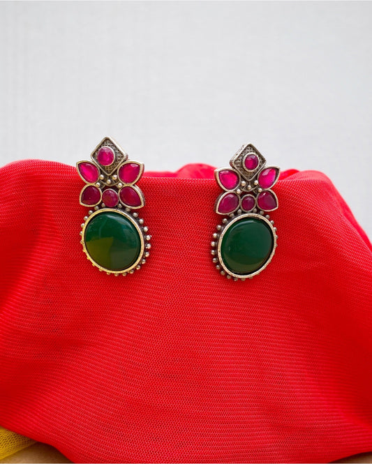 Green & Pink Ashley Brass Studs