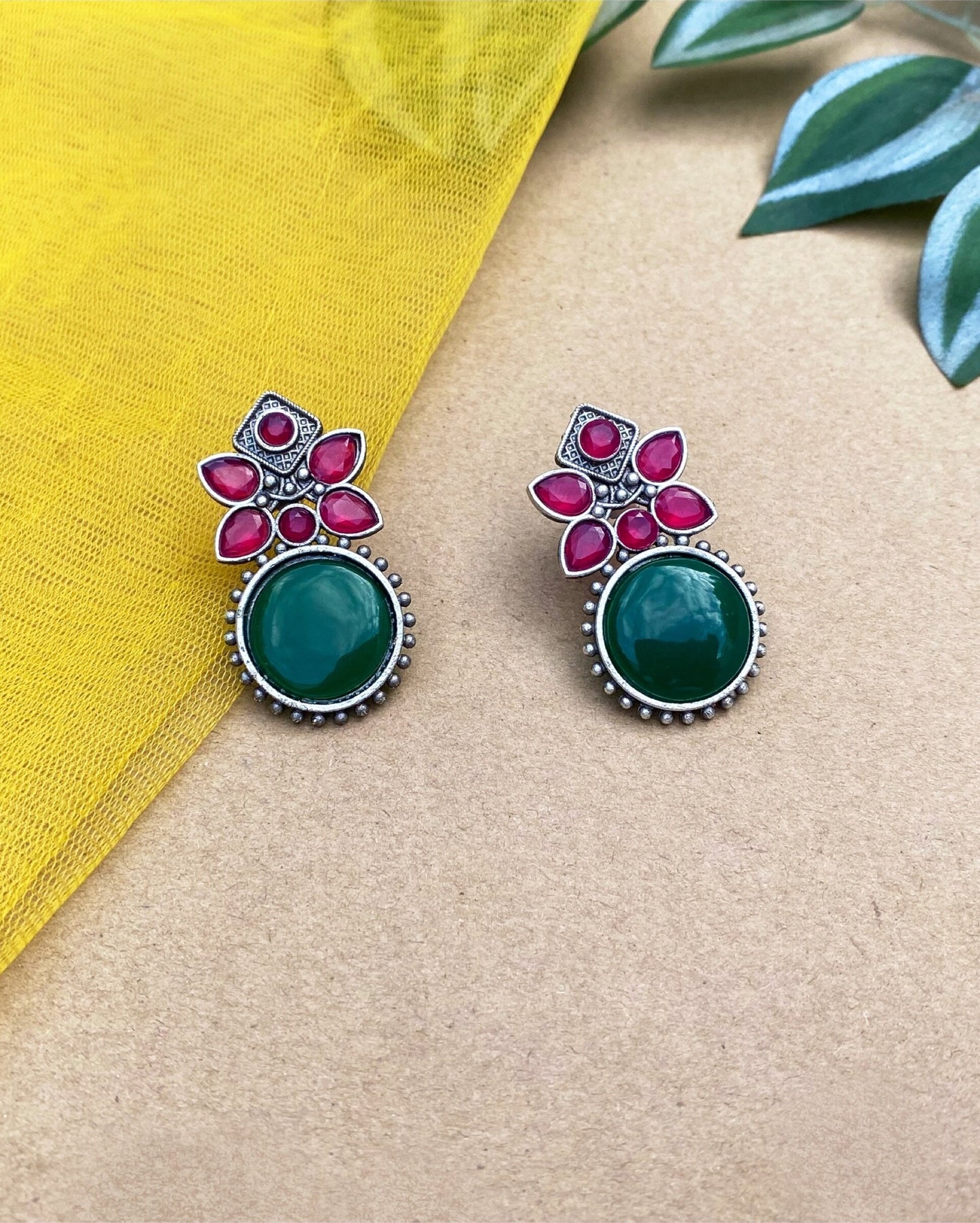 Green & Pink Ashley Brass Studs