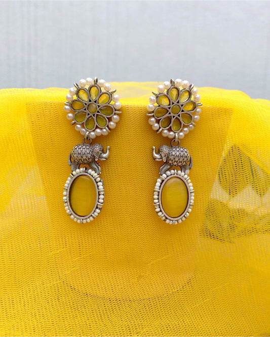 Yellow Elephant Engraved Earring