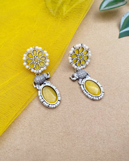 Yellow Elephant Engraved Earring