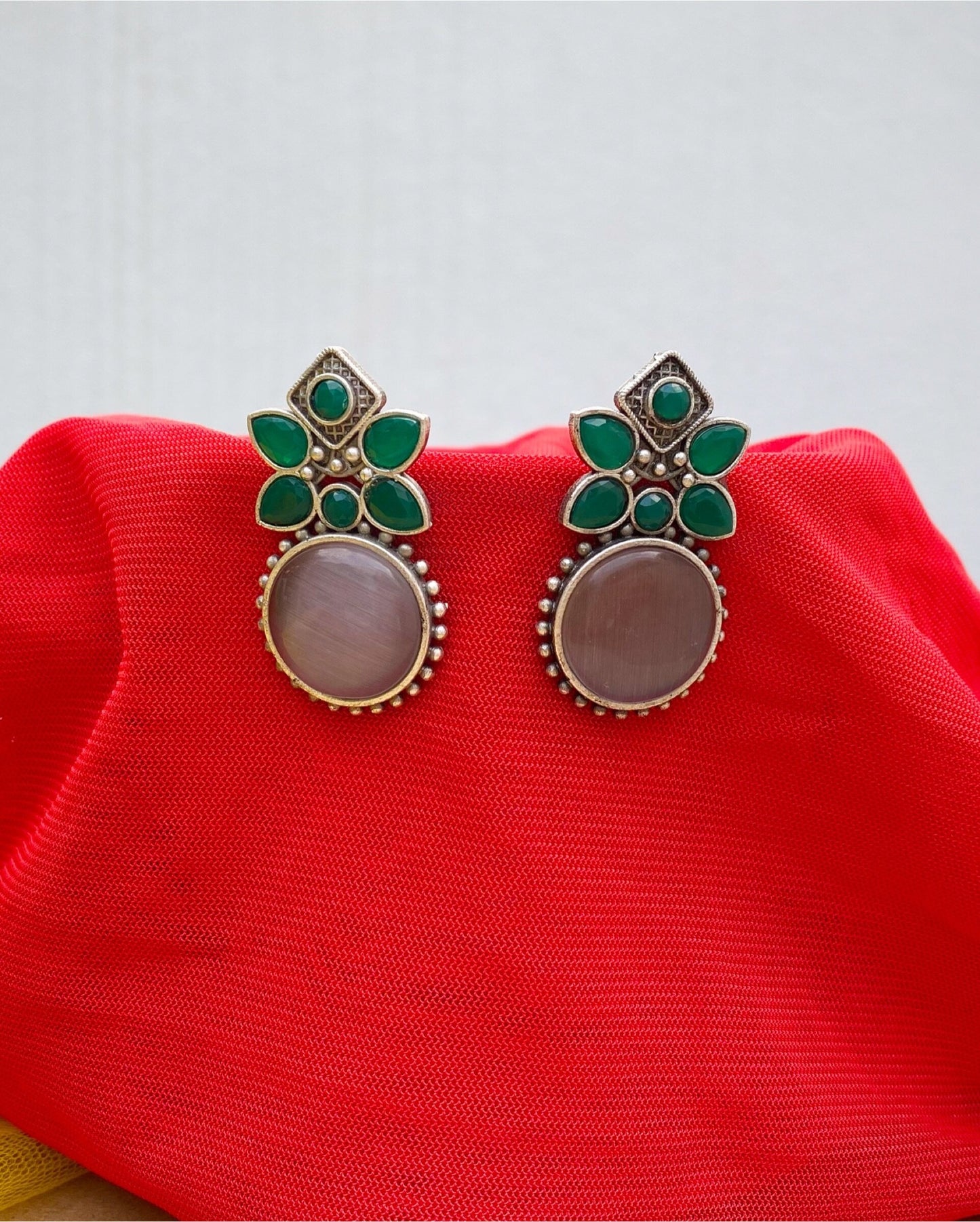 Green & Grey Ashley Brass Studs