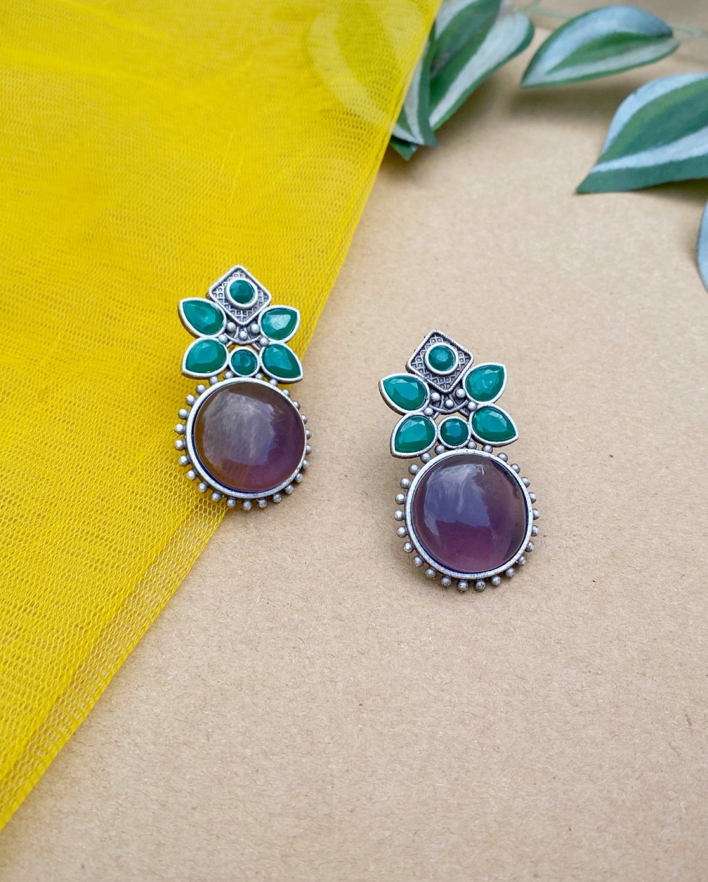 Green & Purple Ashley Brass Studs