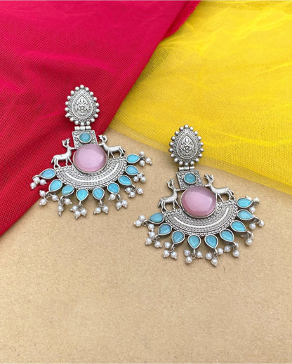 Mint Blue & Pink Azure Brass earring