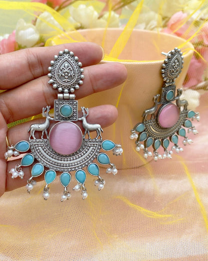 Mint Blue & Pink Azure Brass earring