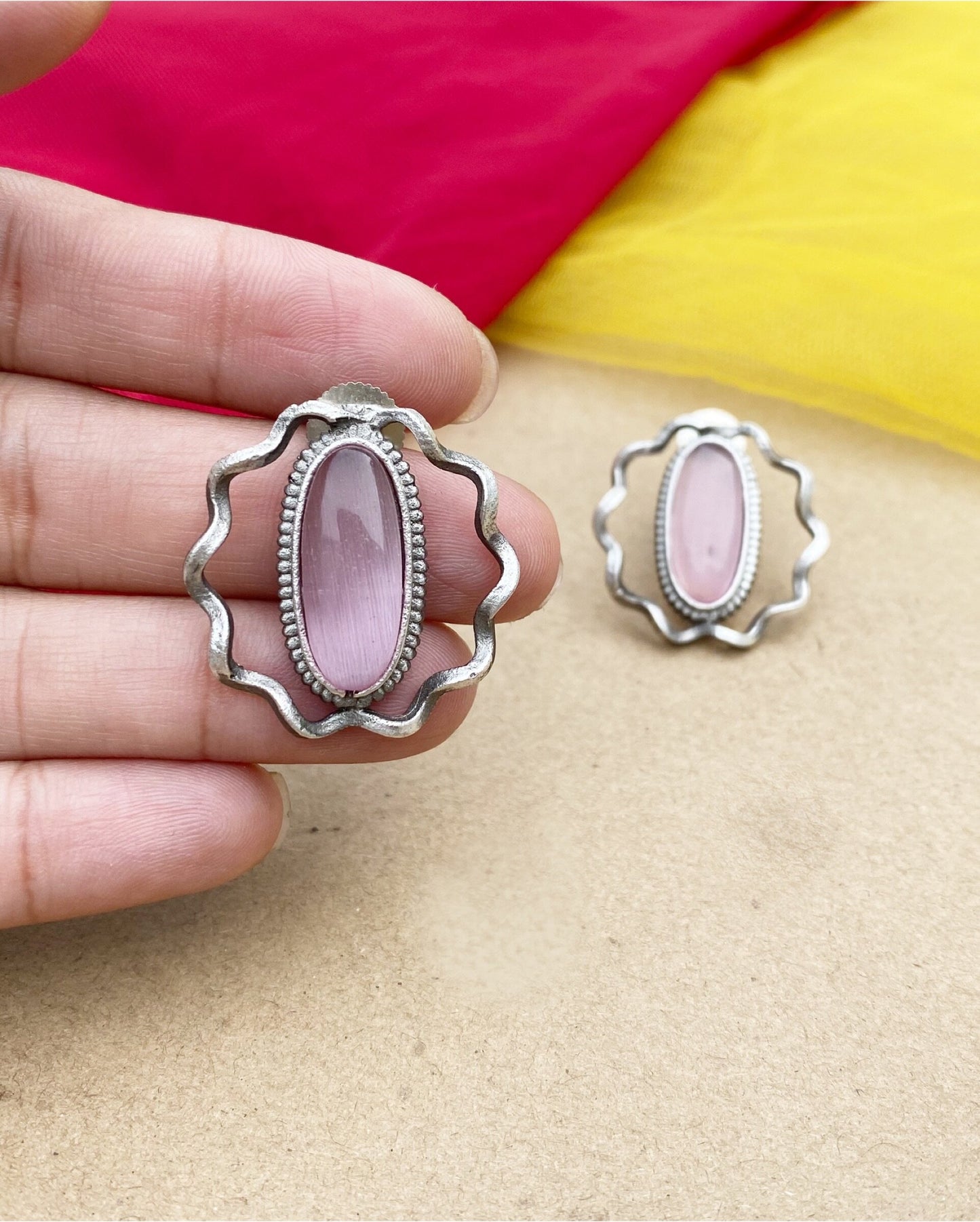 Pink Adornic Monalisa Stone Studs