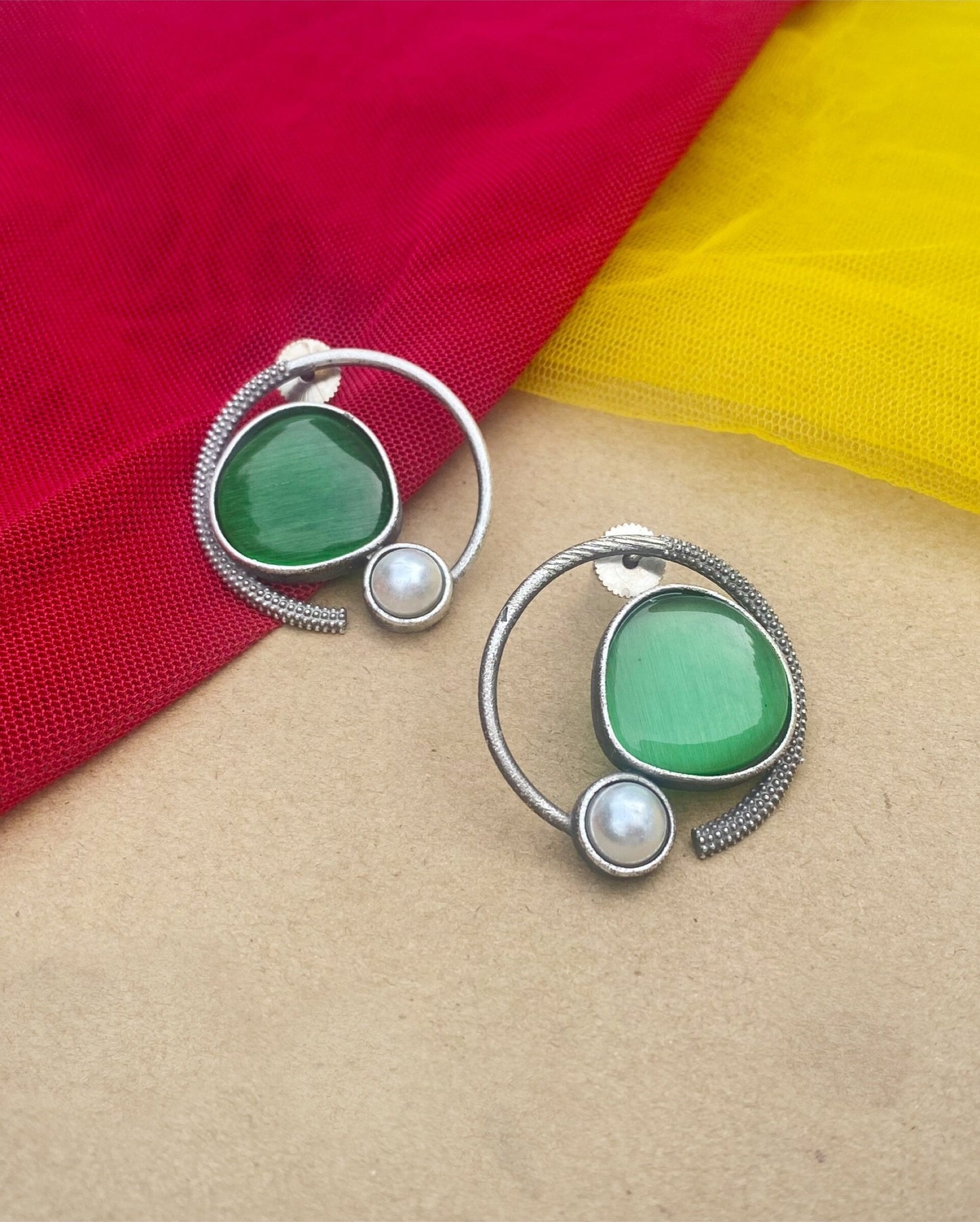 Green Ample Aura Brass Earring