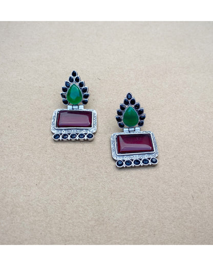 Dark Red & Green Ardent Brass Earring