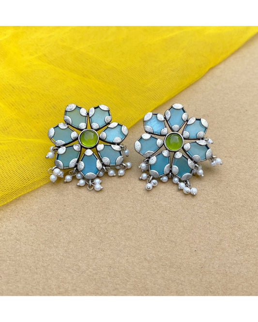 Pastel Blue Alchemy Floral Studs