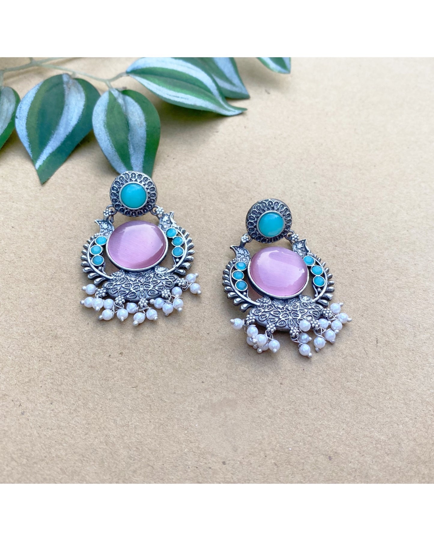 Mint Green & Pink Anvil Chandbali