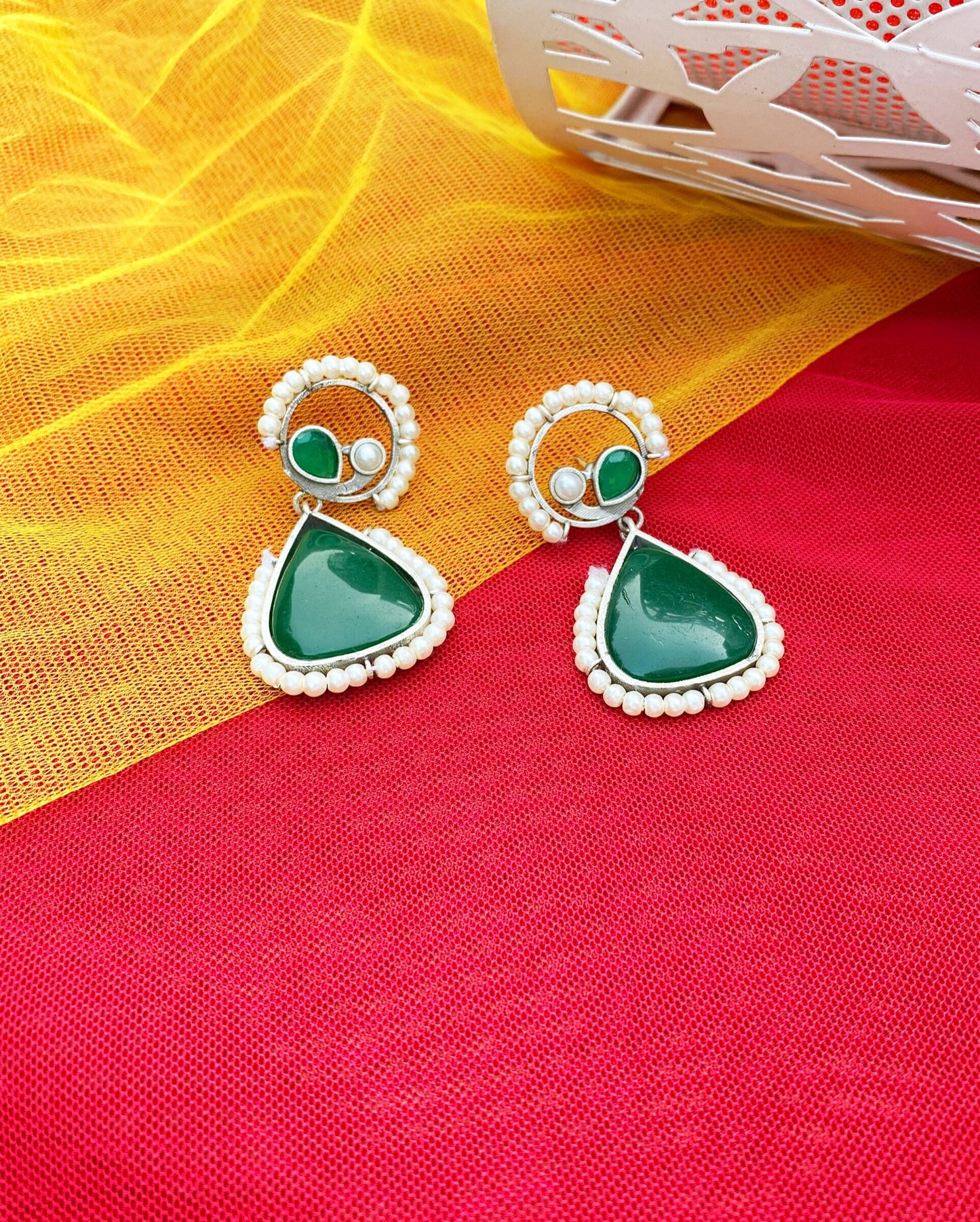 Green Peacock Engraved Ahliyas Earring