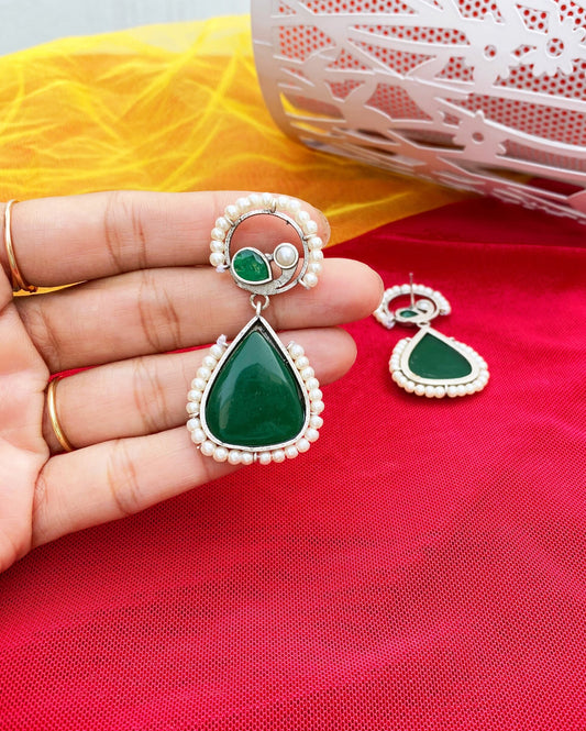 Green Peacock Engraved Ahliyas Earring