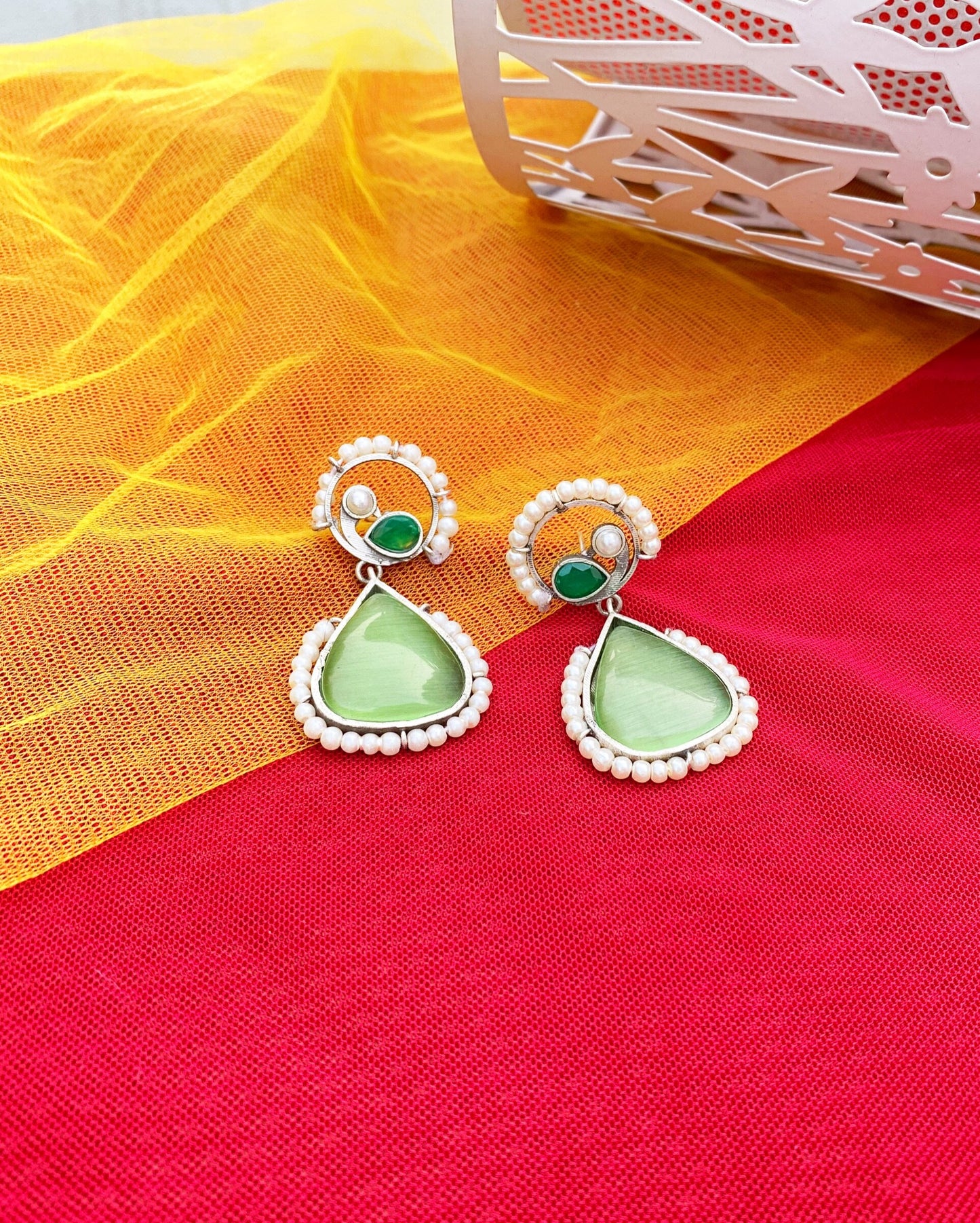 Mint Green Peacock Engraved Ahliyas Earring